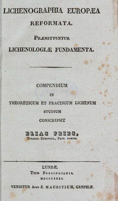 6438
<br/>
Lichenographia europaea reformata : Praemittuntur Lichenologiae fundamenta : Compendium in theoreticum et practicum Lichenum studium conscripsit
<br/>
<em></em>